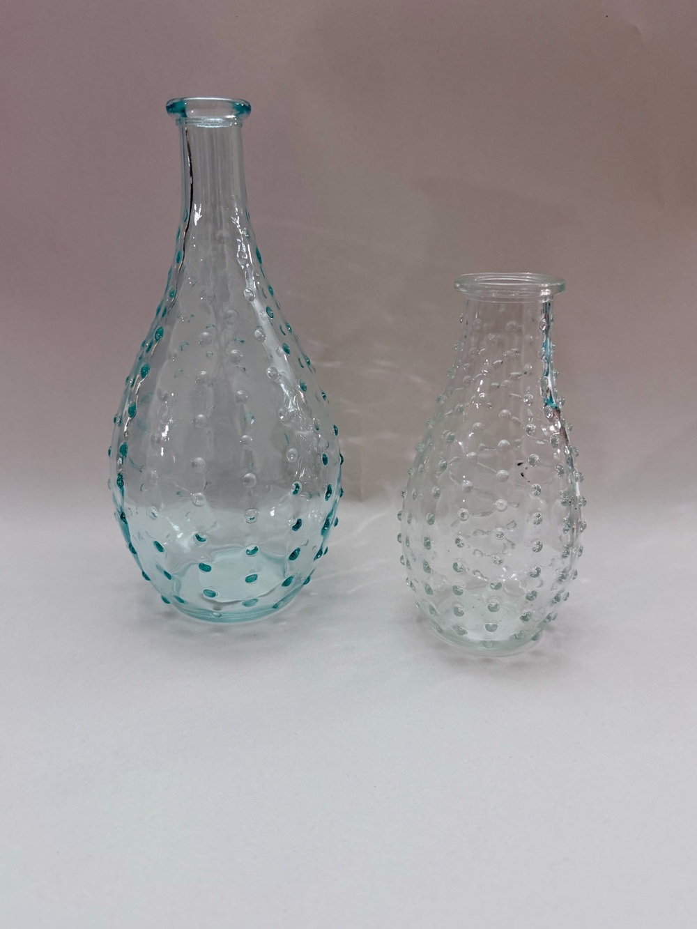 Decorative Teal-Clear-Accent Textured Glass Vases - Set of 2